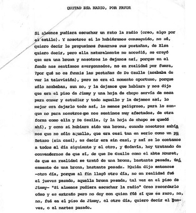 "Quitad esa radio, por favor". Documento original.