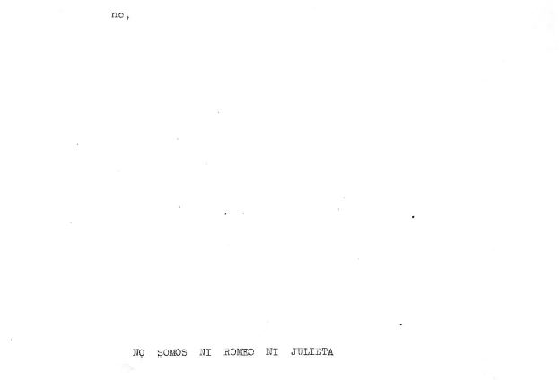 "No, no somos Romeo ni Julieta", 1968. Documento original.