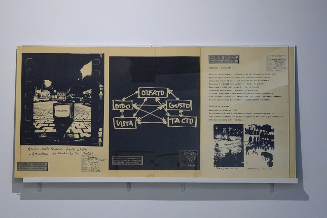 Antoni Muntadas, "Acción Comercio 64", 1974, "5 sentidos", 1972, and "Pamplona-Grazalema", 1975. Heliography in DIN A2. 59,3 x 42 cm each.