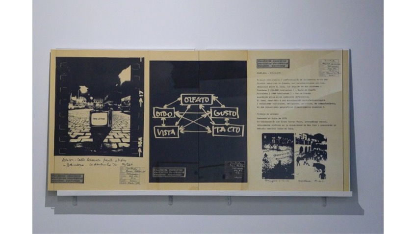 Antoni Muntadas, "Acción Comercio 64", 1974, "5 sentidos", 1972, y "Pamplona-Grazalema", 1975.