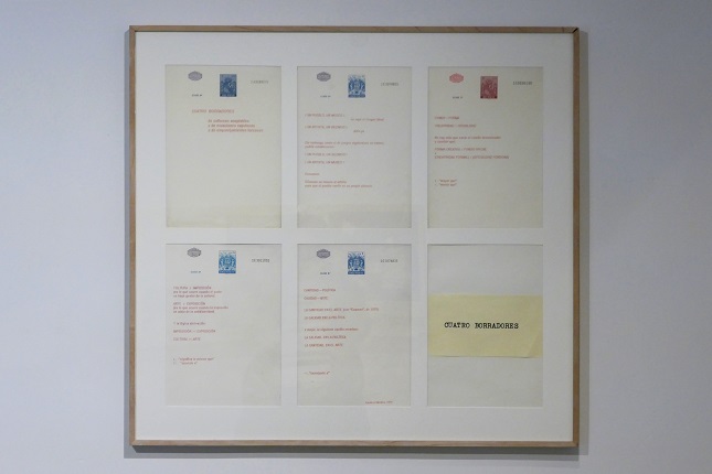 Isidoro Valcárcel Medina, "Cuatro borradores", 1979. Original escrito a máquina impreso sobre papel timbrado. Cinco folios de 30 x 21 cm. más otro folio de cubierta y título.