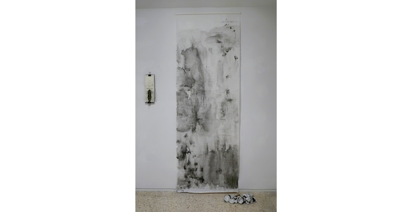 "Untitled (Nocturne)", 2020. Chinese ink on Japanese paper. 280 x 96 cm.