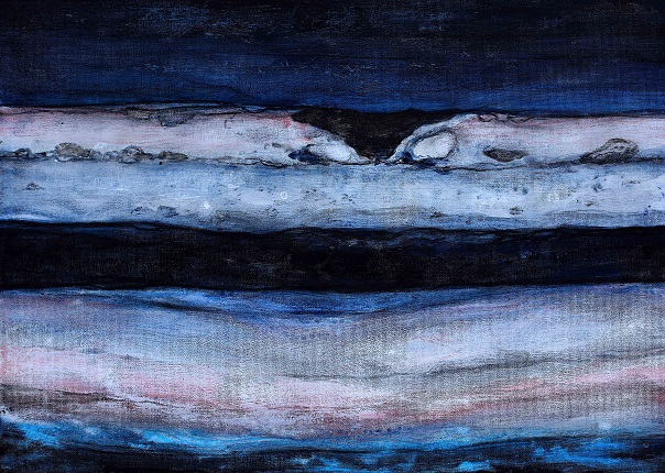 "Study of Pictorial Anatomy: "The Colossus". The Colossus' Skin", 2018. It represents the stratigraphic photography of the work "The Colossus", by Francisco de Goya. Encaustic painting on canvas panel. 38 x 55 cm.