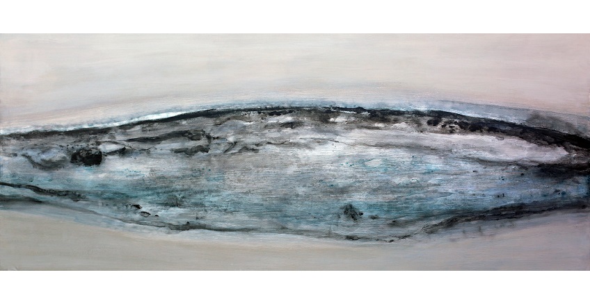 "The Floor of the Maja and the Celestina" from the "Archaeology of Color" series, 2020. It represents the stratigraphic photography of the work "Maja and Celestina", by Francisco de Goya. Mixed technique on canvas. 70 x 170 cm.