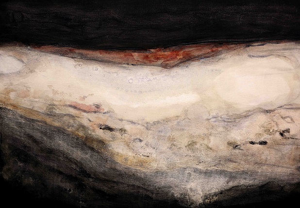 "Study of Pictorial Anatomy: "Philip II on Horseback". Horse's Head", 2018. It represents the stratigraphic photography of the work "Philip II on Horseback", by Pedro Pablo Rubens. Encaustic painting on canvas panel. 38 x 55 cm.