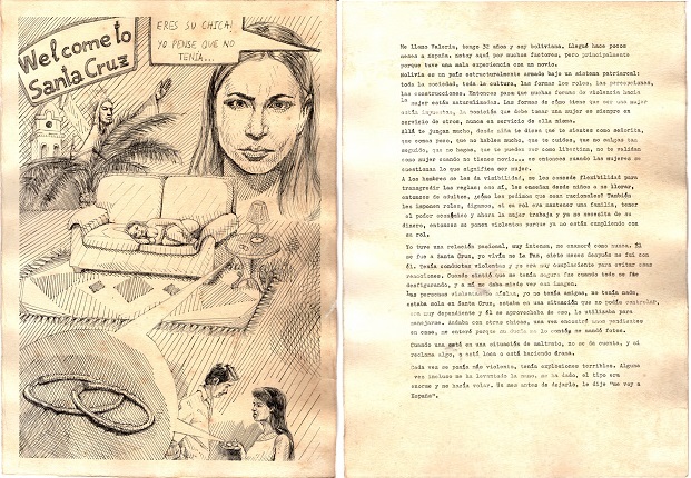 "Valeria", 2020. Dibujo a tinta, texto mecanografiado y pieza de audio.