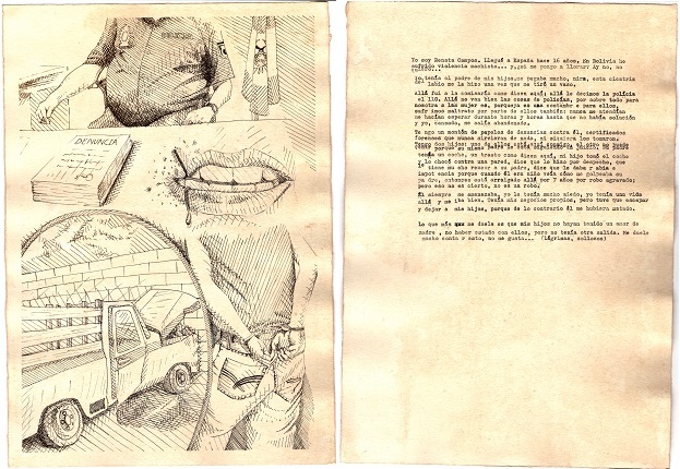 "Renata", 2020. Ink on paper, typewritten text and audio piece.