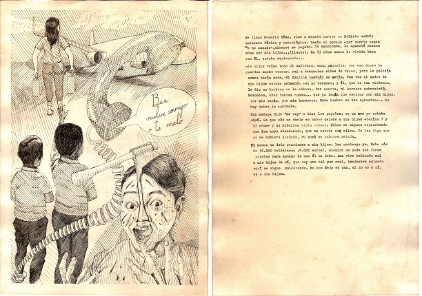 "Rosario", 2020. Ink on paper, typewritten text and audio piece.