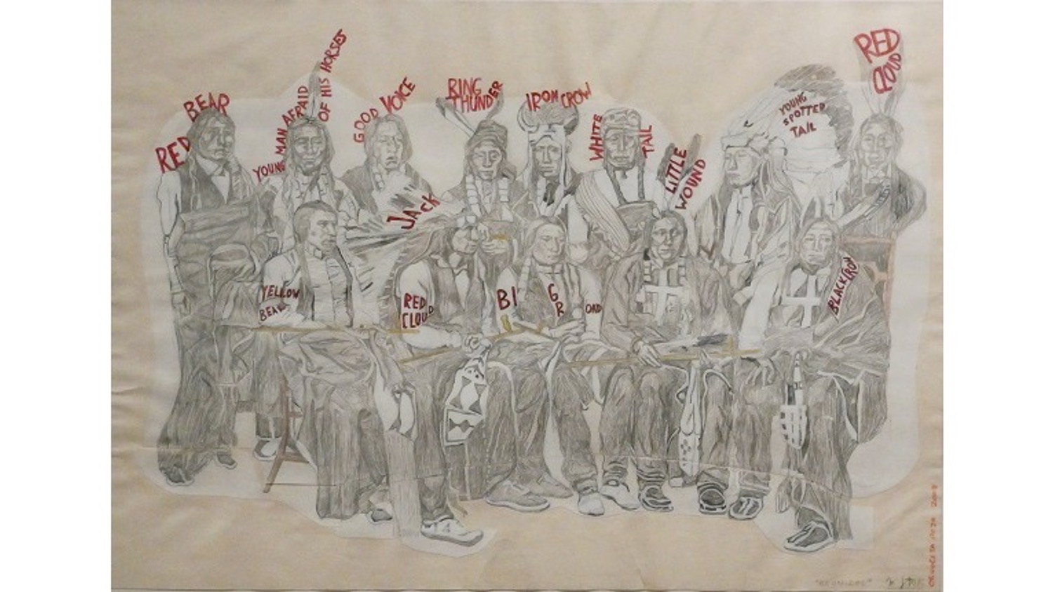 Magdalena Jitrik. Artista argentina nacida en 1966. "Orquesta roja. 'Reunidos'", 2008. Collage. Lápiz y tinta sobre papel. 31,7 x 44,7 cm