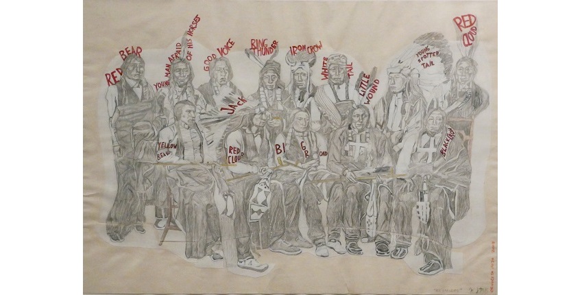 Magdalena Jitrik. "Orquesta roja. 'Reunidos'", 2008. Collage. Lápiz y tinta sobre papel. 31,7 x 44,7 cm