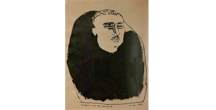 Vicente Rojo. "Retrato de Lezama Lima", 1968 (cuando Era edita "Paradise"). Dibujo original realizado en tinta sobre papel. 30 x 21 cm
