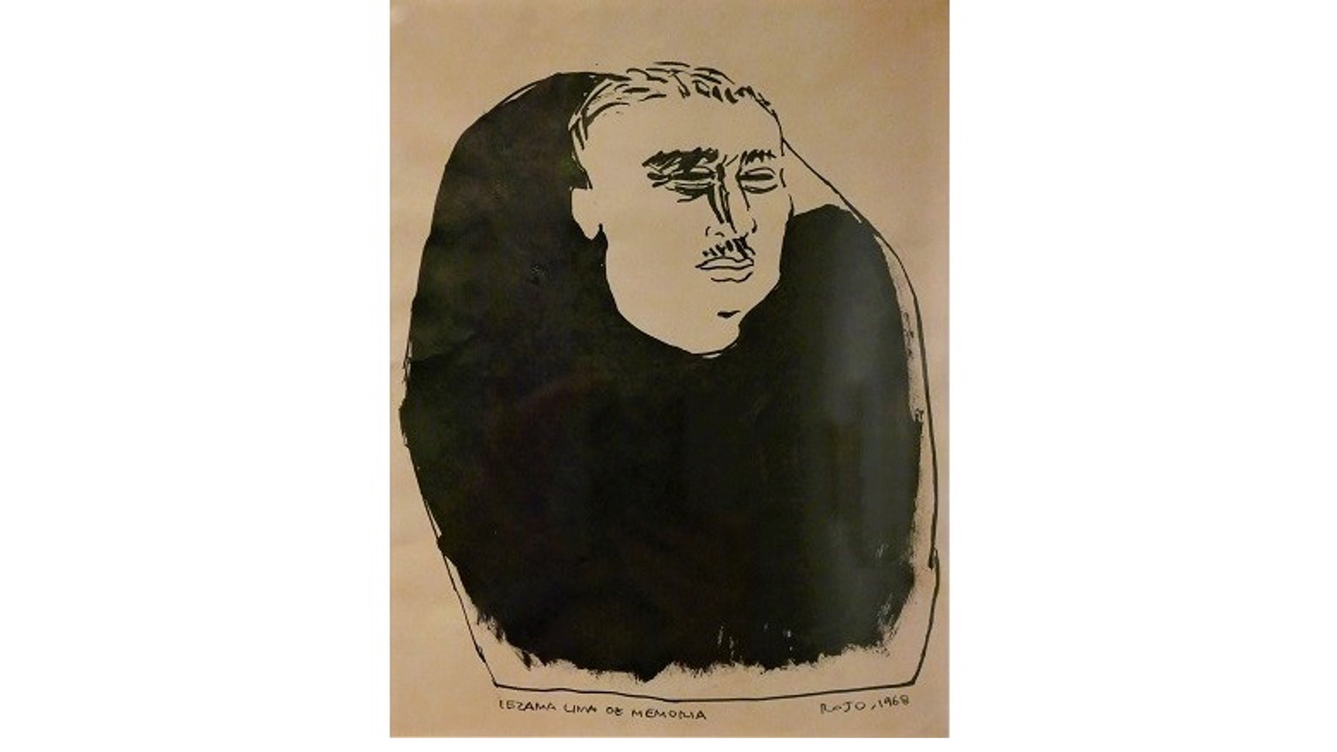 Vicente Rojo. "Retrato de Lezama Lima", 1968 (editorial Era edita "Paradise", considerada  primera edición). Dibujo original realizado en tinta sobre papel. 30 x 21 cm
