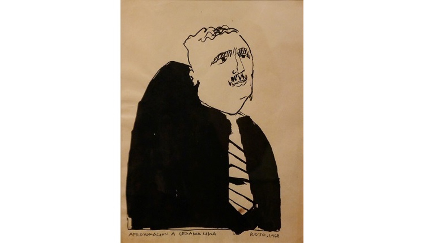 Vicente Rojo. "Portrait of Lezama Lima", 1968 (Editorial Era publishes "Paradise" considered first edition). Original ink drawing on paper. 30 x 21 cm