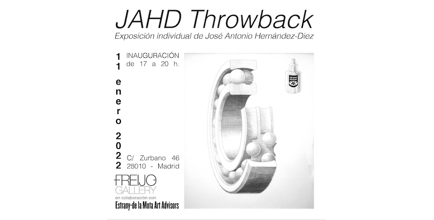 Invitación a la exposición "JAHD Throwback" de José Antonio Hernández-Diaz  en Galería Freijo en colaboración con Estrany-de la Mota.