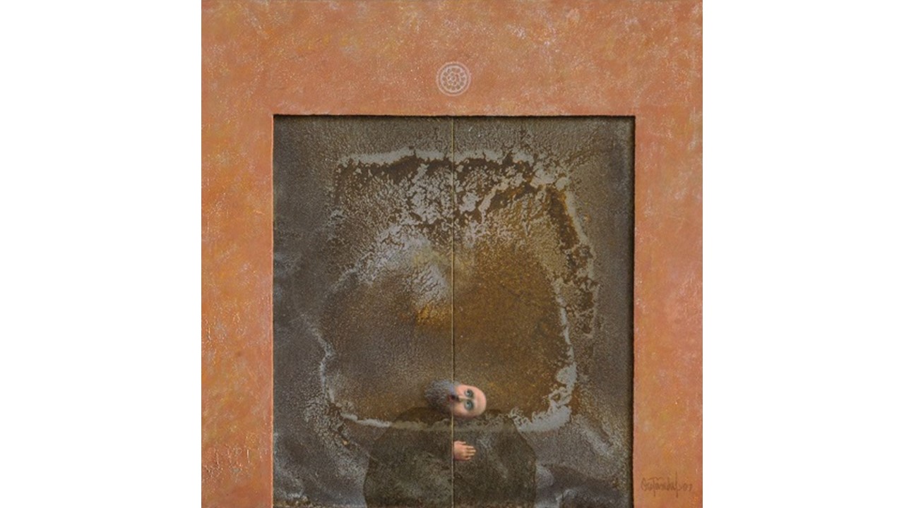 Alfredo Castañeda, "Para hacerse invisible II (La puerta)", 2007 . Óleo sobre lienzo. 40 x 40 cm