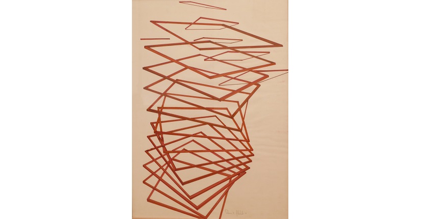 Helen Escobedo. Artista mexicana. 1934-2010. "S/T", 1977. Dibujo sobre papel. 74 x 54 cm.