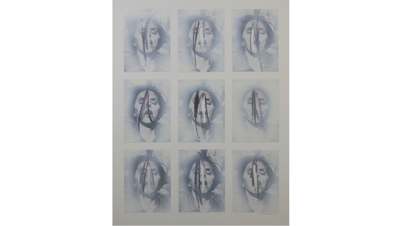 Serie "Faces", 1977. Mixed media on photolinen canvas. 109 x 81 cm.