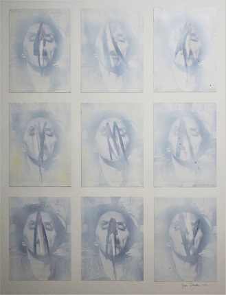 Serie "Faces", 1977. Mixed media on photolinen canvas. 109 x 81 cm.