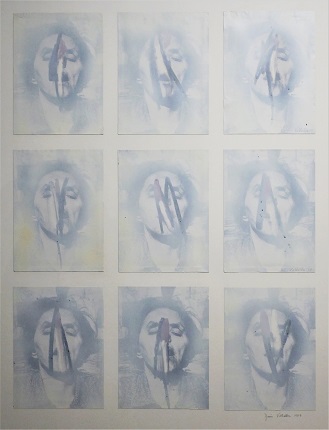 Serie "Faces", 1977. Mixed media on photolinen canvas. 109 x 81 cm.
