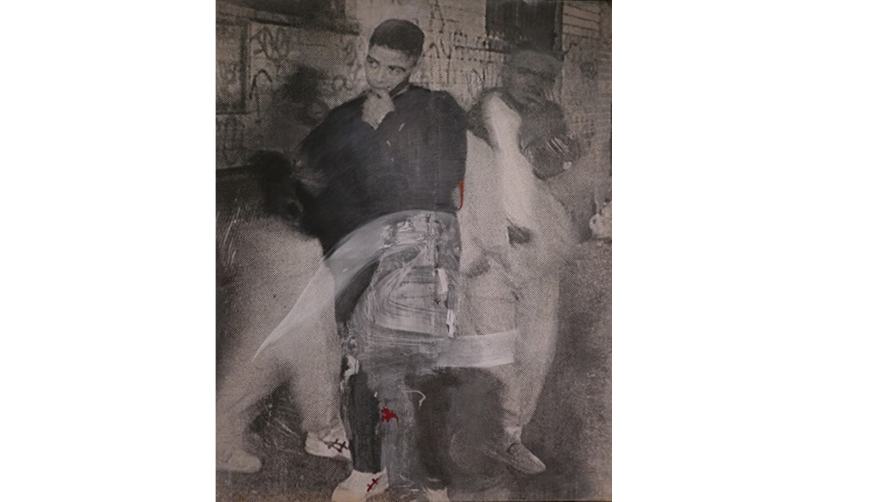 "Dos en el Bronx". 1993. Óleo sobre emulsión fotográfica sobre lienzo. 250 x 200 cm.