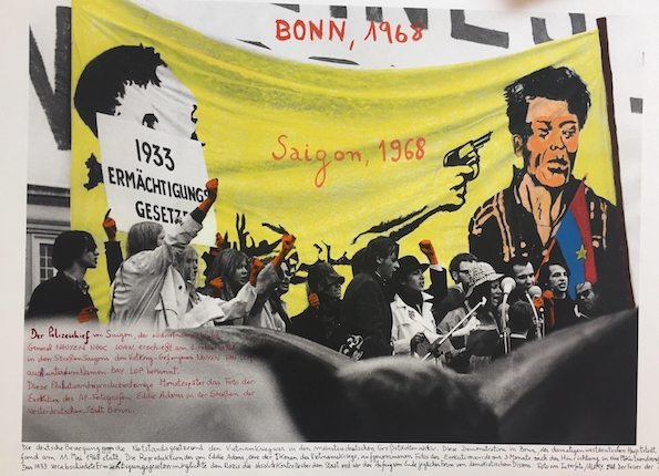 "Bonn, 1968. From the series 1968: The Fire of Ideas", 2017. Black and white archival photograph © Interfoto, 1968, intervened with handwritten texts by the artist. Printed with hard pigment inks on Hahnemühle paper.
60 x 90 cm. Monotype. Ed. 7