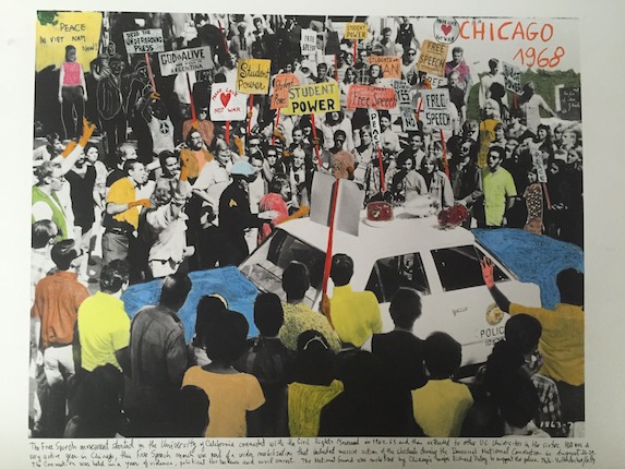 "Chicago, 1968". From the series "1968: The Fire of Ideas", 2014-2018. Black and white archival photograph © Hulton Archive, 1968, intervened with handwritten texts by Marcelo Brodsky, 2017.
Print with hard pigment inks on Hahnemühle paper. 60 x 90 cm. Monotype. Ed. 7