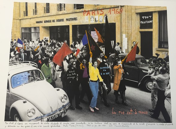"Paris, 1968." From the series "1968: The Fire of Ideas", 2017. Black and white archival photograph © Marka, Milano,1968, intervened with handwritten texts by the artist. Printed with hard pigment inks on Hahnemühle paper.
60 x 90 cm. Monotype. Ed. 7
