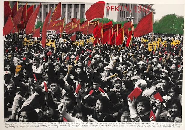"Peking, 1968". From the series "1968: The Fire of Ideas", 2014-2018. Black and white archival photograph © Robert Harding P.L., 1968, intervened with handwritten texts by Marcelo Brodsky, 2017. Print with hard pigment inks on Hahnemühle paper. 60 x 90 cm. Monotype. Ed. 7