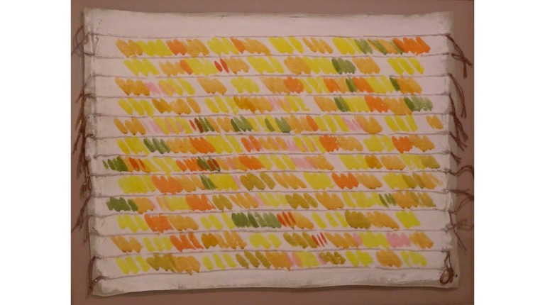 "Untitled", 1980, from the "Needlework" series. Threads and acrylic paint on canvas. 70 x 93 cm.