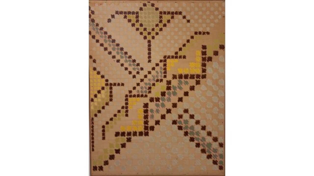 "Border. Progressive Triptych", 1977, from the "Needlework" series. Acrylic on board. 92 x 71 cm.