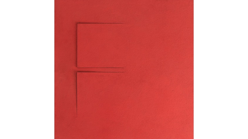 Letra F, de "Abecedario", 2021. Lámina de contrachapado de madera cortada a láser, tensada y pintada al óleo. 39,3 x 39,3 cm