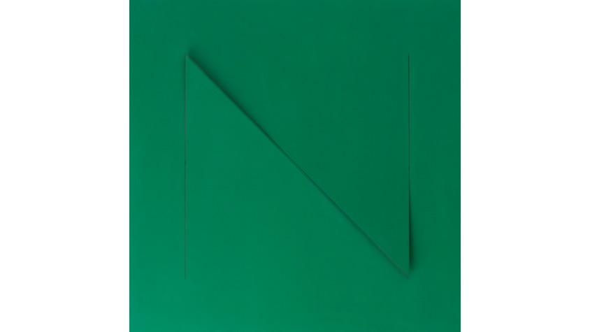 Letra N, de "Abecedario", 2021. Lámina de contrachapado de madera cortada a láser, tensada y pintada al óleo. 39,3 x 39,3 cm