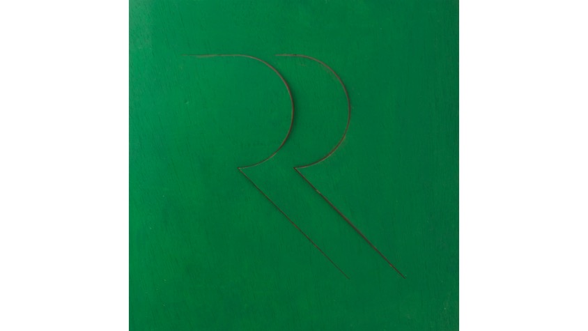 Letter RR, "Alphabet", 2021. Laser-cut plywood sheet, stretched and oil-painted. 39,3 x 39,3 cm