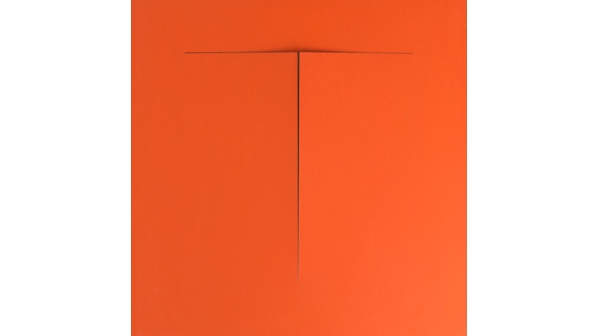 Letra T, de "Abecedario", 2021. Lámina de contrachapado de madera cortada a láser, tensada y pintada al óleo. 39,3 x 39,3 cm