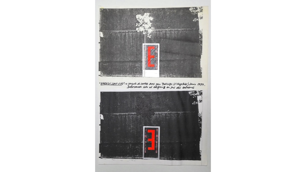 "DIMENSIÓ LIMIT 1 A 8", 1989. Proyecto de instalación site-specific para l’Hospitalet Art. Plano intervenido y 8 collages. 277,5 x 44 cm.