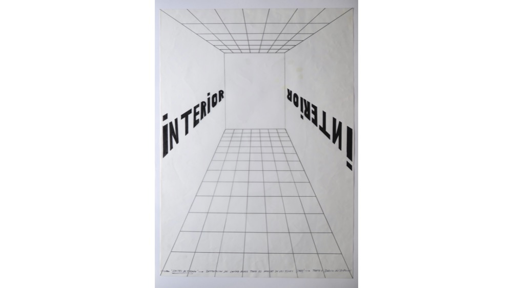 "LÍMITES DE TIEMPO", 1988. Proyecto site-specific para el Mercat de las Flores. 1 dibujo de interior del container (46 x 65 cm.).  Estrany-de la Mota y Galería Freijo.