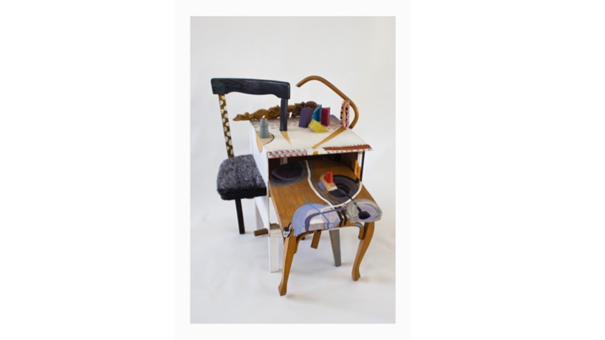 "Chair and table", 2011. Mixed media on wood.  85,5 x 64 x 76 cm.
